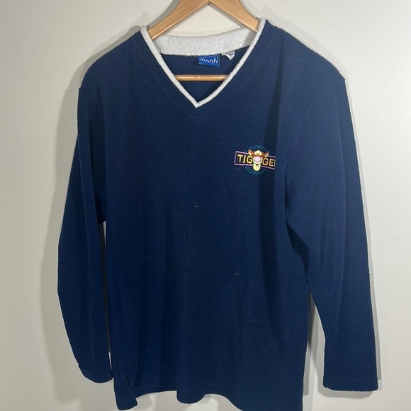 Tigger Winnie the Pooh Classic Blue V-Neck Fleece with Embroidered Logo‎ Vintage - Picture 1 of 4
